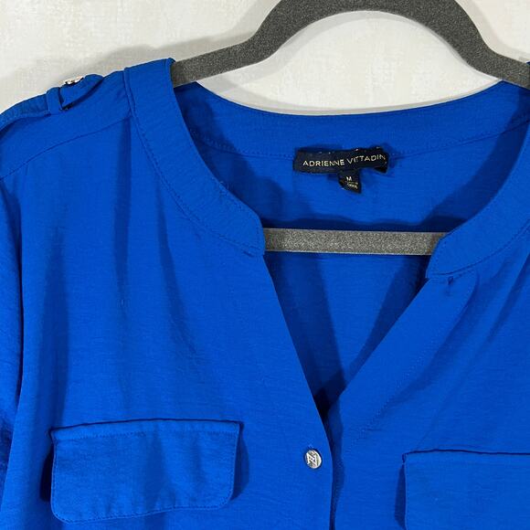 Adrienne Vittadini Blue Button Front Blouse with Silver Buttons Long Sleeve M - Picture 3 of 5